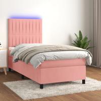Boxspring met matras en LED fluweel roze 90x190 cm