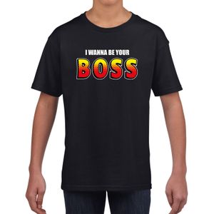 I wanna be your boss fun tekst t-shirt zwart kids