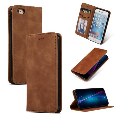 Retro huid feel Business magnetische horizontale Flip lederen case voor de iPhone 6S & 6 (bruin)