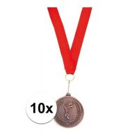 10x Bronzen medailles derde prijs aan rood lint - thumbnail