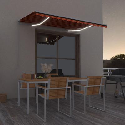 Luifel handmatig uittrekbaar met LED 300x250 cm oranje en bruin