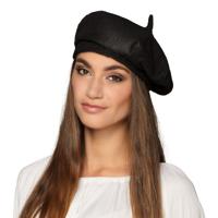 Carnaval verkleed hoed - Franse Baret - dames/heren - zwart - polyester