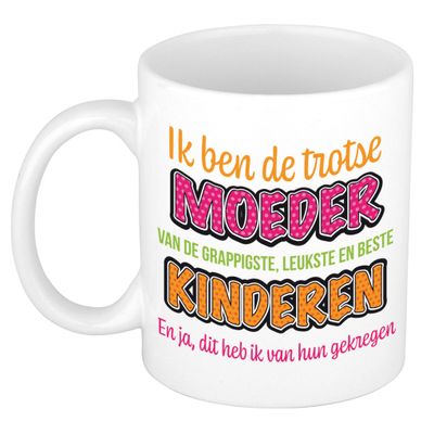 Moederdag mok - trotse moeder van de leukste kinderen - wit - 300 ml - keramiek
