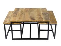 Emma - Bijzettafel 3er Set - Zwart - Gerecycled mango hout en metaal - 70x33x40/34 cm