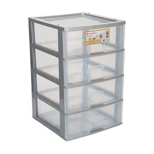 Ladeblokje/bureau organizer 4x grote lades - grijs/transparant - L38 x B38 x H58 cm - kunststof