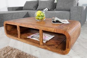 Massieve salontafel GEBOGEN 100cm Sheeshamhout TV-lowboard met steenafwerking - 37204