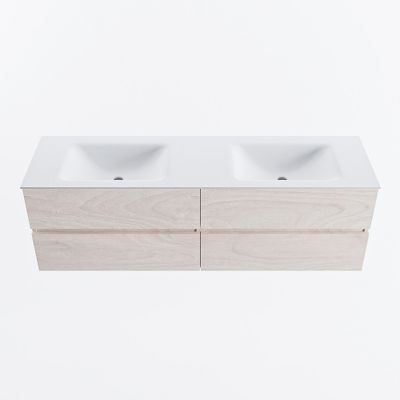 MONDIAZ VICA 160cm badmeubel onderkast Underlayment 4 lades. Wastafel CLOUD dubbel zonder kraangat, kleur Talc.