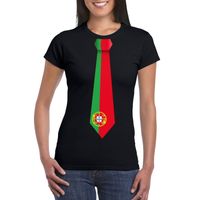 Zwart t-shirt met Portugal vlag stropdas dames