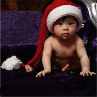 Kinder fotografie kleding baby foto wol lange staart GLB baby honderd dagen modellering KERSTMUTS (rood)