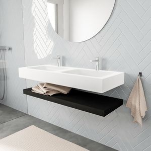Mondiaz Alan badmeubel 120 cm solid suface planchet urban vrijhangend wastafel dubbel 2 kraangaten wit