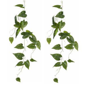 Mica Decoration kunstplant slinger Philodendron - 2x - groen - 115 cm - Kamerplant snoer