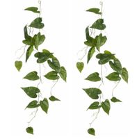 Mica Decoration kunstplant slinger Philodendron - 2x - groen - 115 cm - Kamerplant snoer - thumbnail