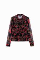 Gebloemde en gerimpelde tulen blouse - RED - S