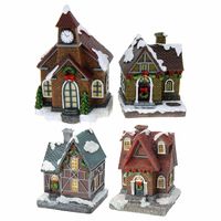 Kerstdorp huisjes set van 4x huisjes met Led verlichting 13.5 cm - thumbnail