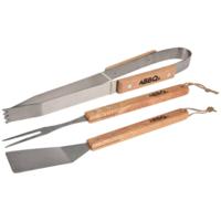BBQ gereedschap set 3-delig rvs/hout