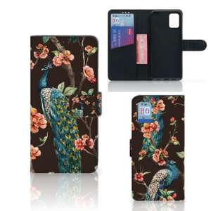 Samsung Galaxy A31 Telefoonhoesje met Pasjes Pauw met Bloemen