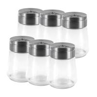 Home Deco Factory kruidenpotjes - 6x - glas - 80 ml - transparant - met strooier
