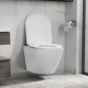 VidaXL Hangend toilet randloos keramiek wit