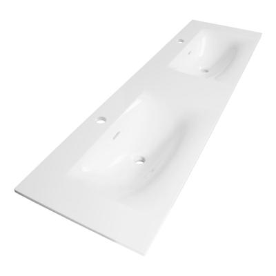 Brauer Glacier Wastafel - 160 cm - met 2 Spoelbakken en 2 Kraangaten - Fine Stone Hoogglans Wit