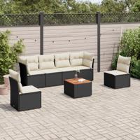 7-delige Loungeset met kussens poly rattan zwart