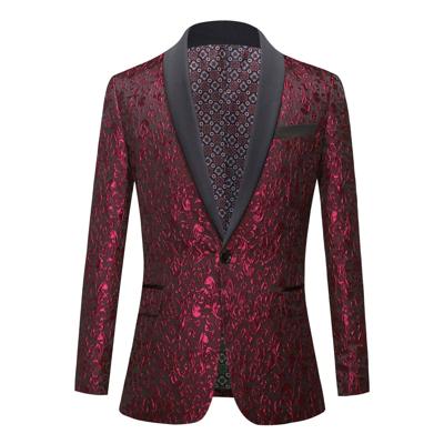 Men's Burgundy Floral Jacquard Tuxedo Blazer | Slim Fit Sport Coat Burgundy / L