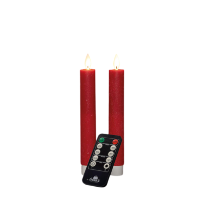 Dinerkaars wax led bewegende vlam op batterij met afstandsbediening 2 stuks h18 cm rood - Annas collection