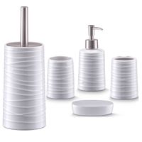 Badkamer accessoires set 5-delig - keramiek - wit - wave relief - Badkameraccessoireset - thumbnail