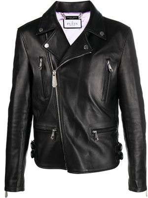 Philipp Plein veste en cuir à plaque logo au dos - Noir