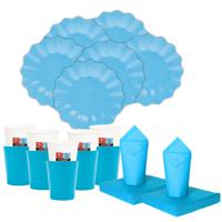 Feest BBQ bordjes/bekertjes/servetten set New Wave - 16 personen - turquoise blauw - papier/karton