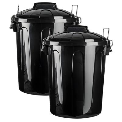 PlasticForte Afvalemmer met deksel - 2x - zwart - 21L - kunststof - 42,5 cm