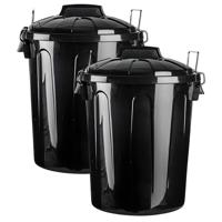 PlasticForte Afvalemmer met deksel - 2x - zwart - 21L - kunststof - 42,5 cm