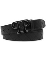 Philipp Plein ceinture en cuir à plaque logo - Noir