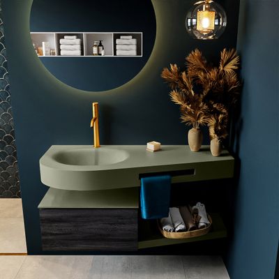 MONDIAZ RIVA 120cm badmeubel onderkast / planchet kleur Antracite met 1 lade. Wastafel DULCET links 1 kraangat kleur Army. MONDIAZ RIVA 120cm badmeubel onderkast / planchet kleur Antracite met 1 lade. Wastafel DULCET links 1 kraangat kleur Army.