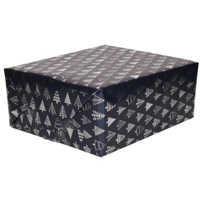 Luxe Kerst inpakpapier - cadeaupapier - donkerblauw goud - Kerstbomen - 2x rollen - 250 x 70 cm