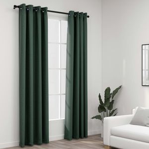 VidaXL Gordijnen linnen-look verduisterend ogen 2 st 140x225 cm groen
