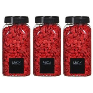 3x Mica decoratie steentjes/kiezeltjes rood 650 ml   -