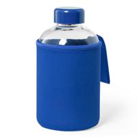 Glazen waterfles/drinkfles softshell bescherm hoes - blauw - 600 ml - Sportfles - Bidon