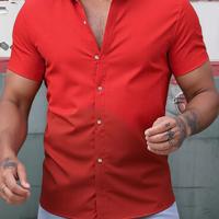 Bon&Bon Homme Men's Pink Ombre Short Sleeve Button Up Shirt Red / M