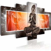 Schilderij - Boeddha - In kader, Zilver/Oranje, 5luik , premium print op canvas