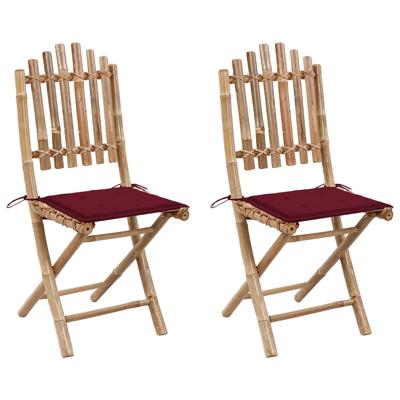 Tuinstoelen 2 st inklapbaar met kussens bamboe