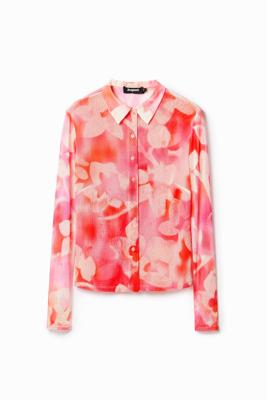 Gebloemde tulen T-shirt - RED - L