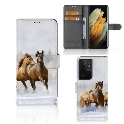 Samsung Galaxy S21 Ultra | Telefoonhoesje | Met pasjeshouder | Paarden