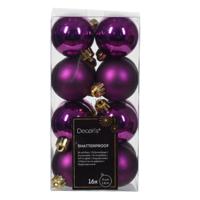 Decoris kleine kerstballen - 16x st - paars - 4 cm - kunststof - onbreekbare kerstballen