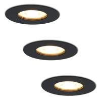 Set van 3 Bari LED Inbouwspots - 4,4 Watt 345 lumen - 2700K Warm Wit - GU10 - Dimbaar - Rond - IP65 Waterdicht - Zwart - Voor binnen, buiten en badkamer