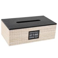 Tissuedoos/zakdoekjes box Brooklyn - zwart/naturel - Bamboe hout - 26 x 14 x 9 cm