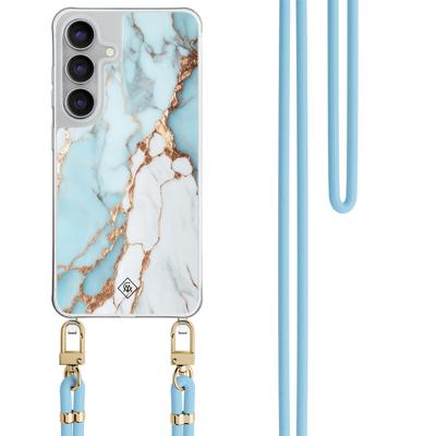 Samsung Galaxy S25 FE hoesje met blauw koord - Marmer lichtblauw