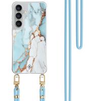 Samsung Galaxy S25 FE hoesje met blauw koord - Marmer lichtblauw