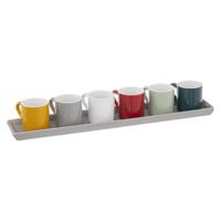 Espresso/koffie kopjes set - 6x - met dienblad - aardewerk - 90ml - diverse kleuren - thumbnail