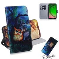 Olieverf schilderij uil patroon gekleurde tekening horizontale Flip lederen case voor Motorola Moto G7 spelen met houder & kaartsleuven & portemonnee