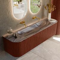 Badmeubel Mondiaz Kurve-Dlux | 170 cm | Meubelkleur Ruby | Wastafelkleur Sombra | Solid surface | Wasbak midden spoelbak | Zonder kraangat(en)